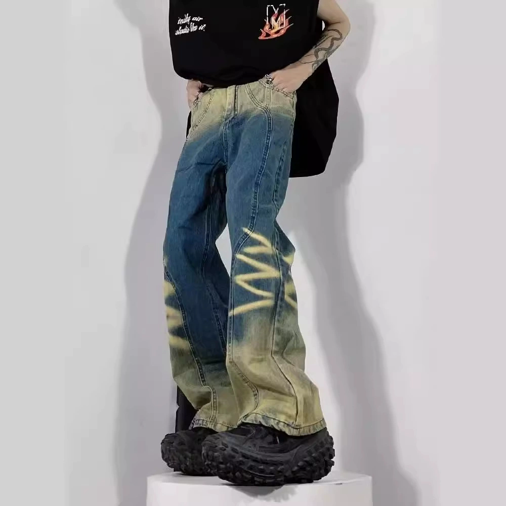 Любимые брюки, джинсы, oversize, свободный прямой крой, стиль высокого качества, американский стиль, градиент