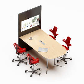 办公室异形会议桌U形小型会客洽谈桌休闲高脚吧台桌带显示屏桌子