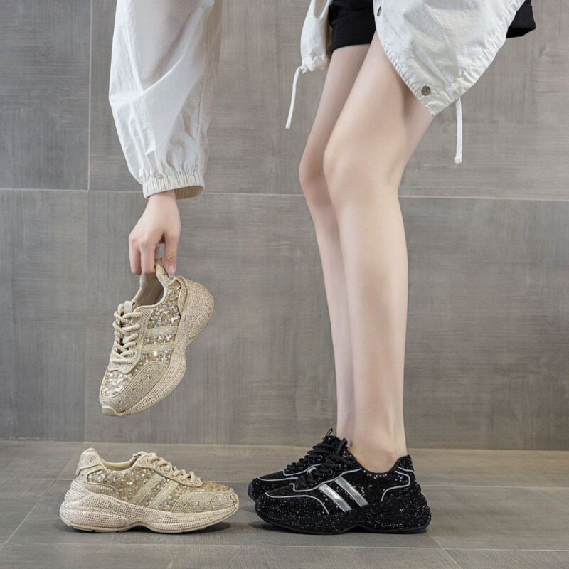 Rhinestone dad sneakers for women, 2026 autumn new fashion sequin sports casual shoes, versatile thick-soled height-increasing running shoes Rhinestone dad sneakers for women, 2026 autumn new fashion sequin sports casual shoes, versatile thick-soled height-increasing running shoes