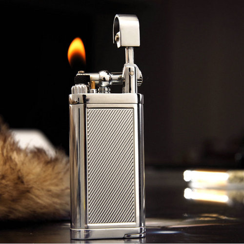 Metal windproof inflatable lighter, one-piece pipe oblique fire lighter, grinding wheel open flame cigarette lighter manufacturer