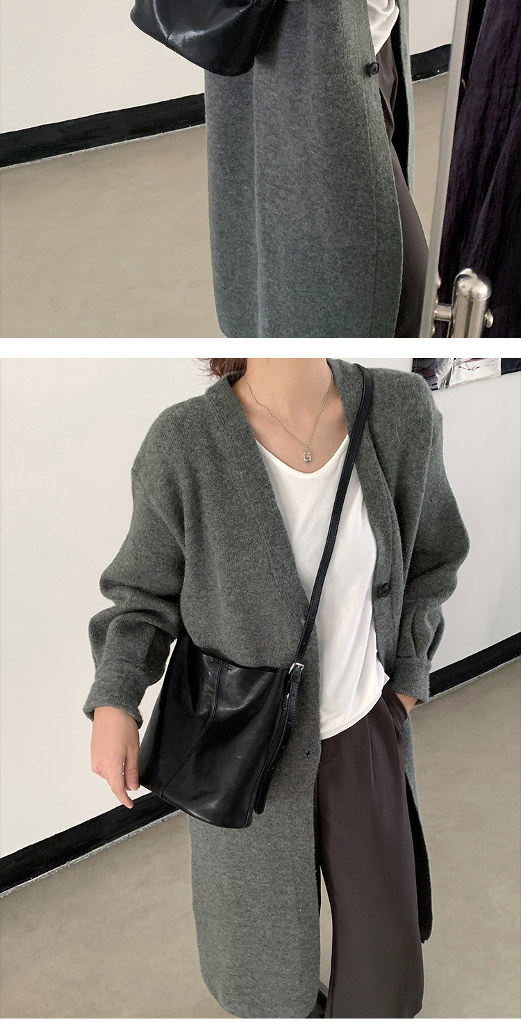 【 Vera pelle da donna 】 Borsa a secchiello monospalla in pelle bovina conciata al vegetale leggera e di lusso alla moda, sensoriale di alta qualità_voghion.com