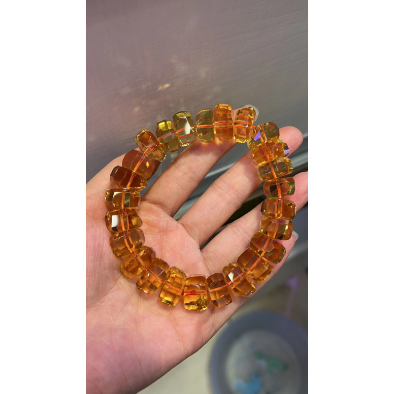 7a コレクショングレードオレンジナチュラルブラジルファセットシトリンブレスレット女性ホイールビーズブレスレットギフト|undefined