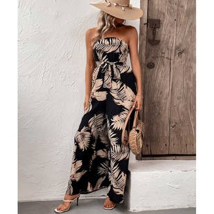 Amazon Independent Station Foreign Trade 2025 Summer New Fashion Cross-Border Women's European and American Printed Tube Top Jumpsuit