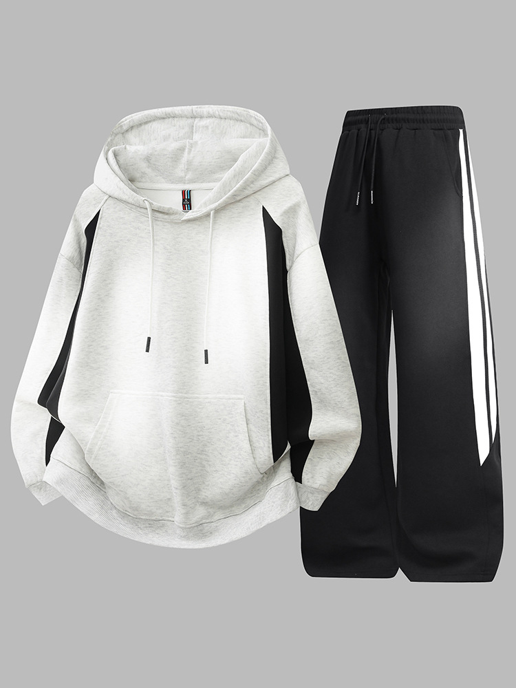 2025 primavera y otoño nuevo suelto de tamaño grande encapuchado sweaters set de moda coreana casual de dos piezas set hombre