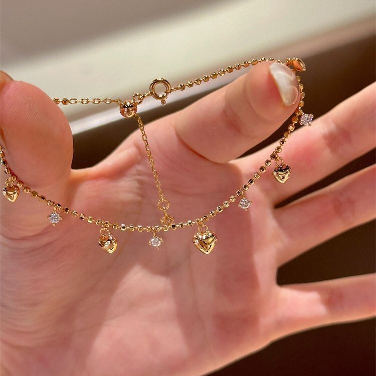 Popular Tassel Heart-Shaped Rhinestone Bracelet for Women, Light Luxury Ins Niche Design, High-End Feel, Versatile Hand Accessory