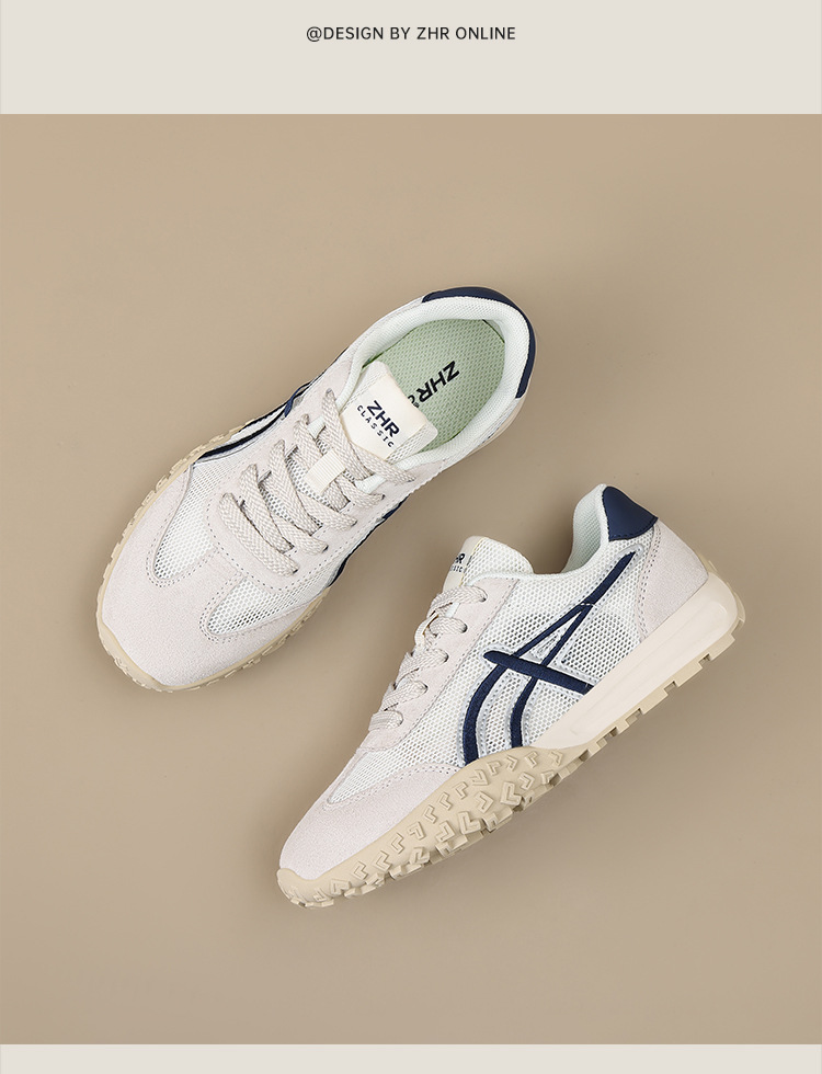 Giày sneaker nữ Agan lưới thoáng khí da heo đế mềm siêu nhẹ — AK225E vàng be chi tiết 25