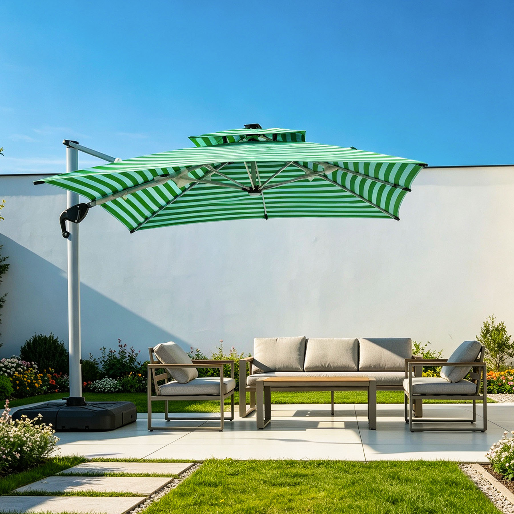 Outdoor Sunshade Umbrella, Courtyard Sun Umbrella, Square Patio Garden Leisure Umbrella, Solar Light Strip Roman Umbrella, Business Umbrella
