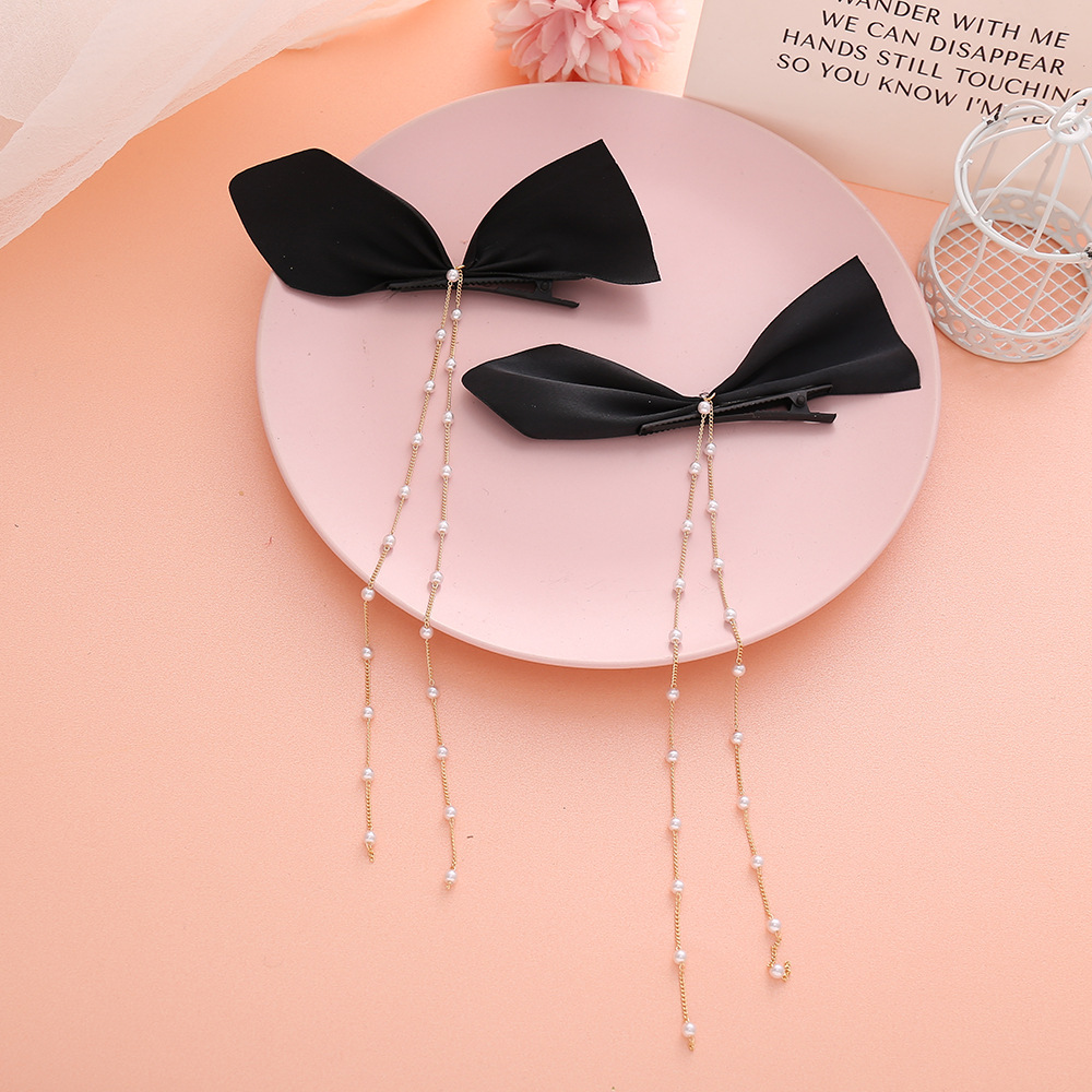 Pearl Tassel Flannel Bow Hairpin 2 Pieces Wholesale Jewelry Nihaojewelry display picture 4