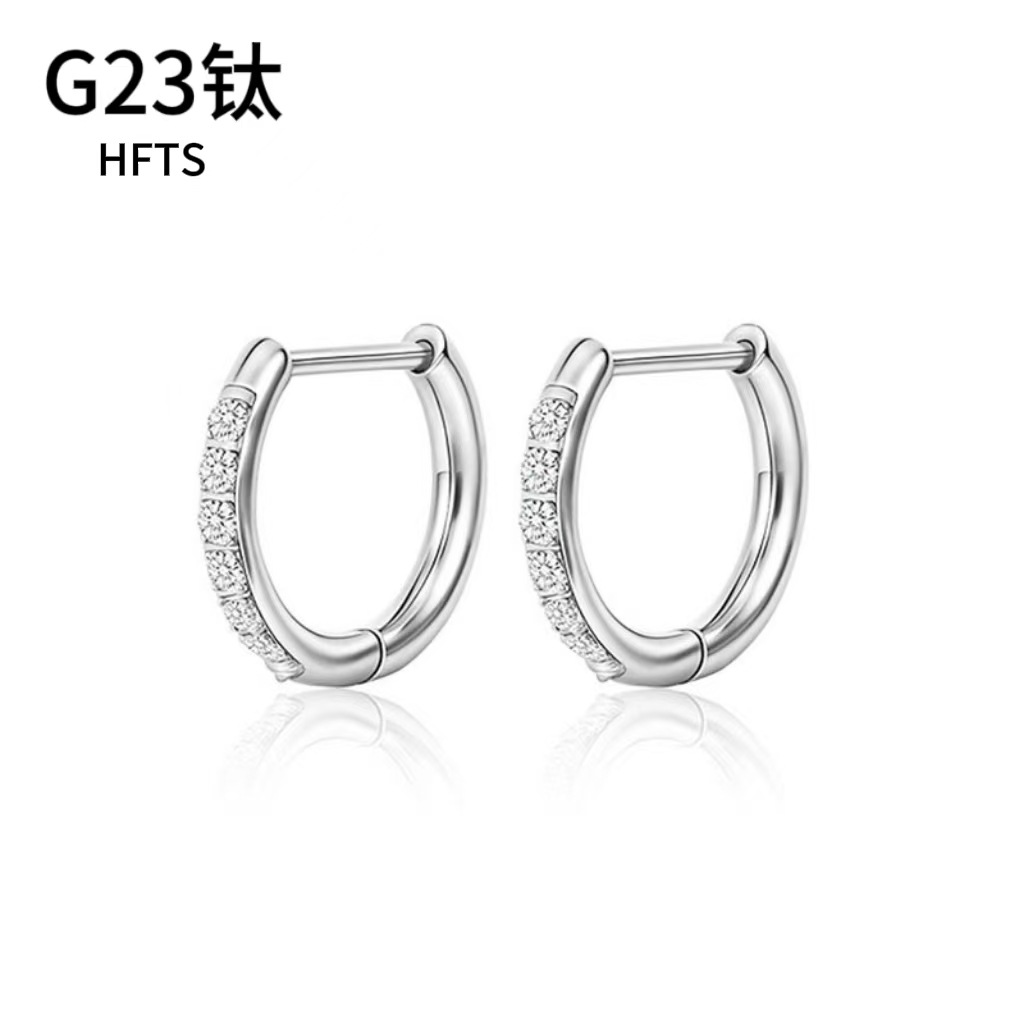 European and American Hot-Selling New G23 Titanium Alloy Earrings F136D-Shaped Diamond Straight Needle Earrings for Women Niche High-End Earrings