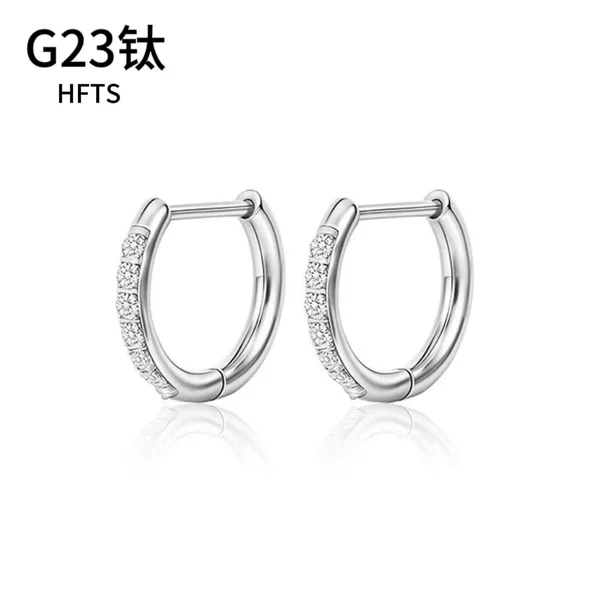 European and American Hot-Selling New G23 Titanium Alloy Earrings F136D-Shaped Diamond Straight Needle Earrings for Women Niche High-End Earrings