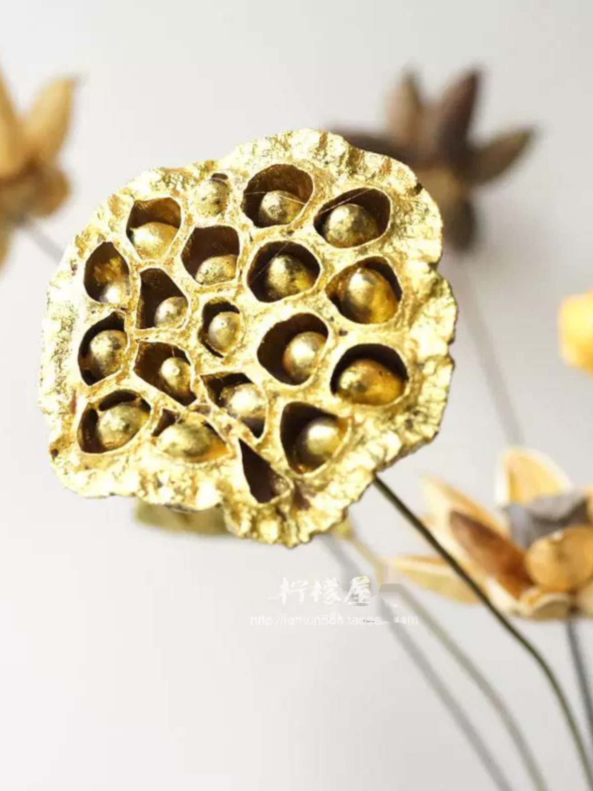 金色干莲蓬带籽干花金凤尾金麦穗供佛花假荷叶禅意装饰花