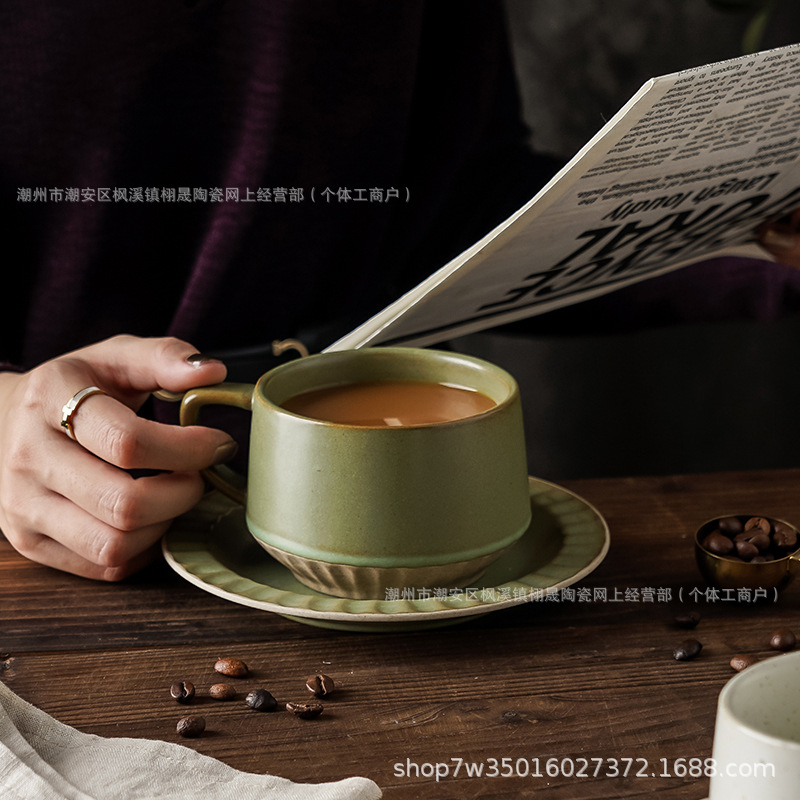 Retro cerámica rugosa taza de café conjunto de taza de té de cerámica casera instantánea cafetería latte taza de flores taza de marca