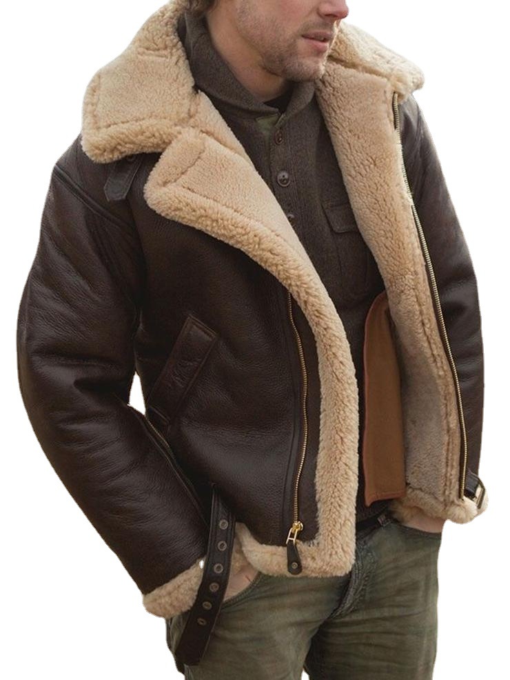 Fur one-piece men's thickened fur coat, leather jacket_voghion.com