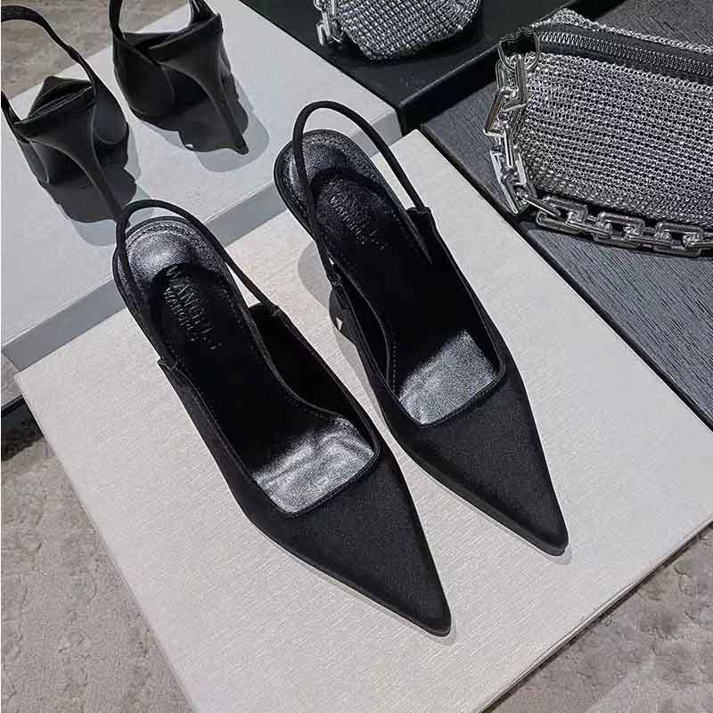 Park Caiying 2024 Summer Pointed Toe High Heels Stiletto Black Ultra-High Heel Satin Sandals for Women British Style Park Caiying 2024 Summer Pointed Toe High Heels Stiletto Black Ultra-High Heel Satin Sandals for Women British Style