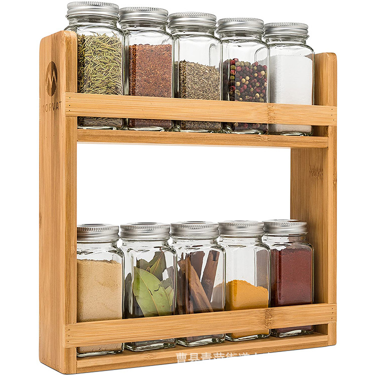 Bamboo and wooden kitchen shelf kitchen desktop flavor bottle placed arranged kitchen ingredient bottle display shelf wooden frame