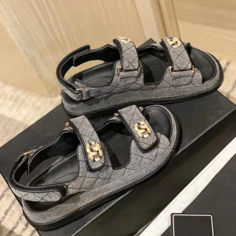 Premium Women's Flat Sandals Genuine Leather Diamond Pattern Strap_voghion.com