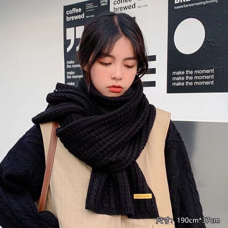 겨울 남녀공용 니트 목도리 체크 자수 데일리 방한 머플러