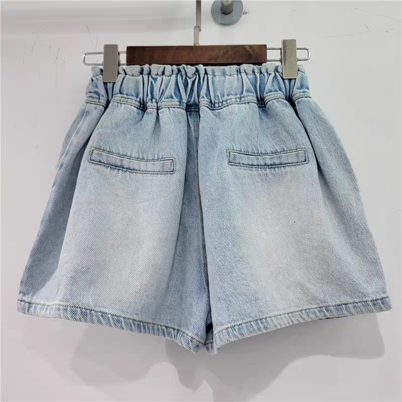 Pantalones Cortos de Mezclilla de Talle Alto y Pierna Ancha, Mezclilla, Cintura Elástica