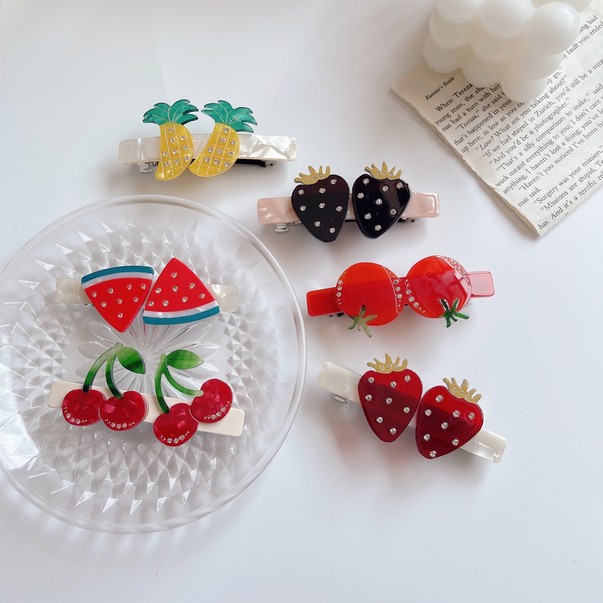 Headwear Classification Fashion Acetate Color Matching Barrettes Tomato Strawberry Print Grip Clip
