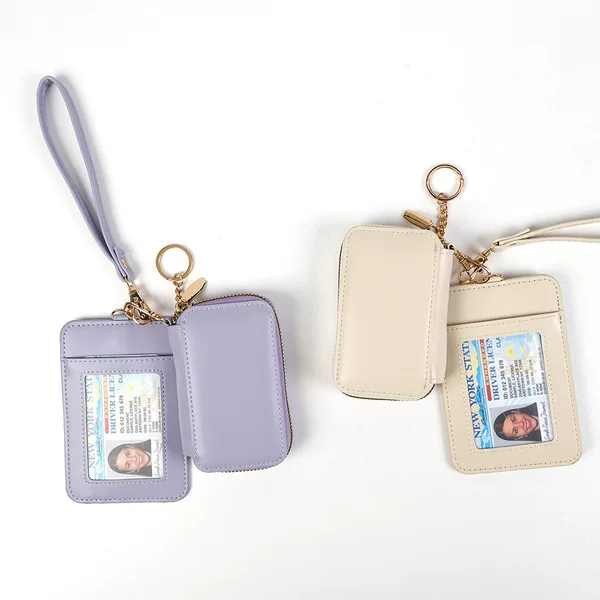 Cross-Border Hot Selling Leather Key Bag Id Protective Cover Korean Id Card Holder with Keychain Separate Lanyard Card Holder