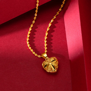 Brass gold-plated love gold necklace pendant imitation gold necklace cross-border wedding sand gold ethnic style peach heart water wave women