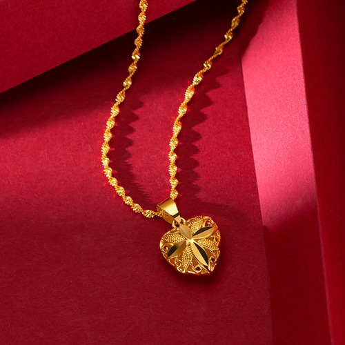 Brass gold-plated love gold necklace Imitation gold necklace Cross-border wedding sand gold ethnic style peach heart water wave necklace for women