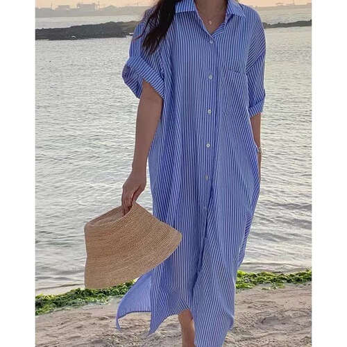 Korean-style casual ocean striped dress factory summer dress temperament design commuting women's shirt