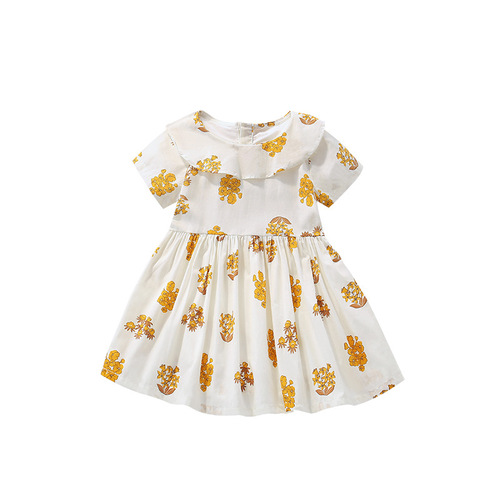 Malwee Children's Summer New Style Dress European and American Small and Medium Children Chic Round Neck Short Sleeve Girls' Dress 