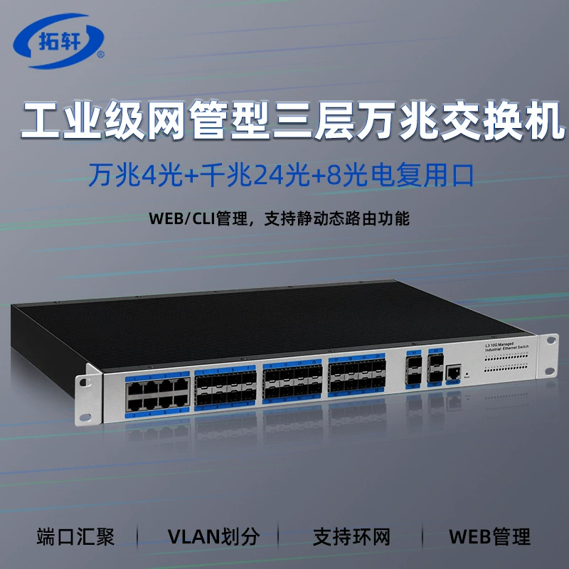 Industrial grade 40 Gigabit upper layer three core switch 24 Gigabit electrical port 8 Optoelectronic multiplexing optical switch