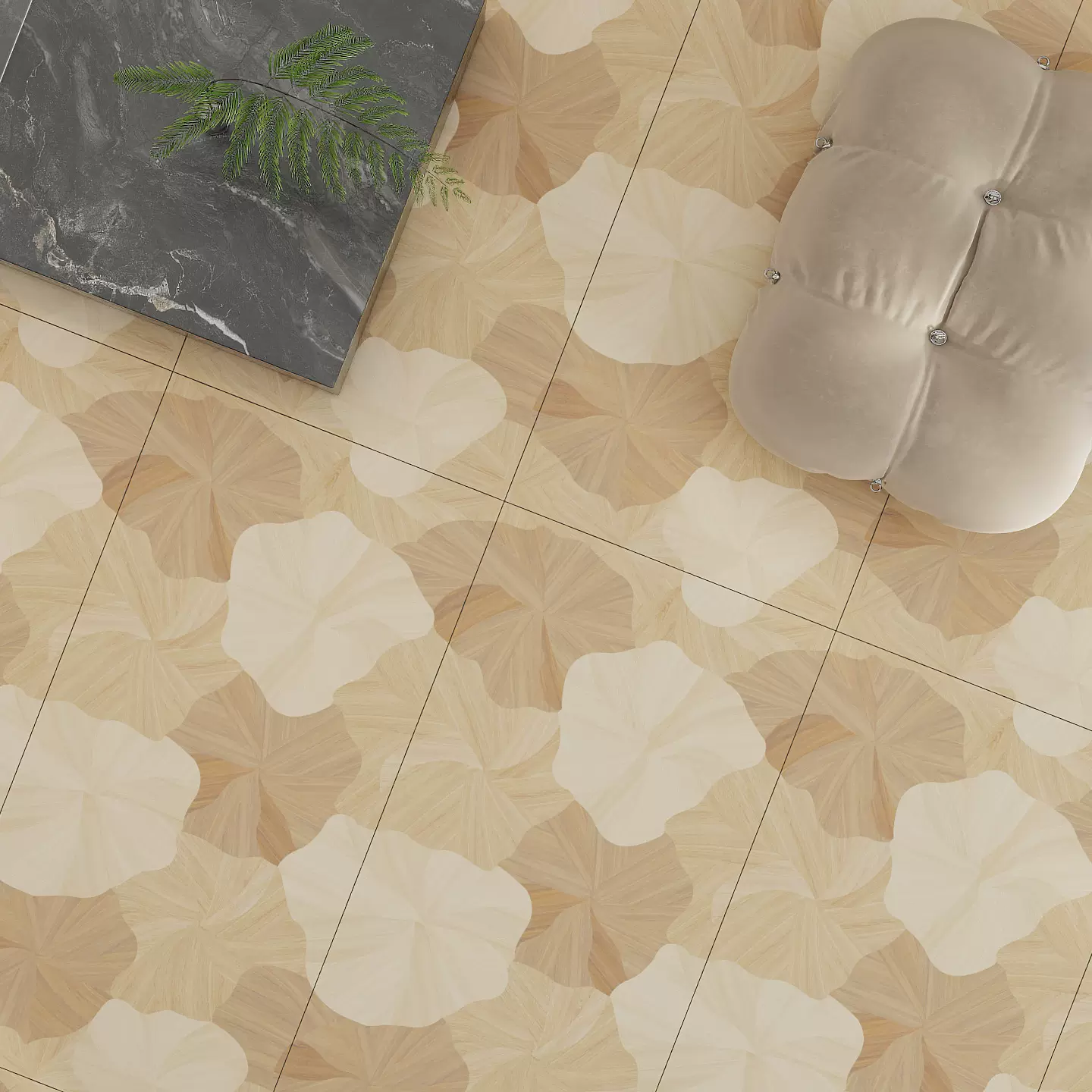 法式原木风荷叶木纹不规则异形佛山客厅卧室全屋通铺地板砖