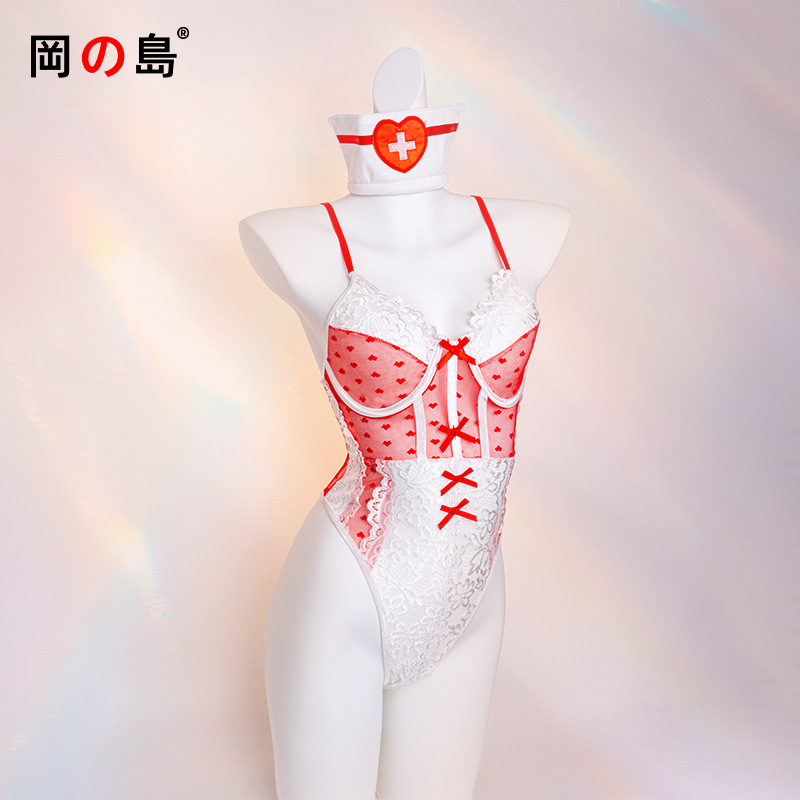 Okajima Pure Desire Sexy Polka Dot Nurse Bow Body Shaping One-Piece Suspender Pajamas Sexy Lingerie Sexy Uniform