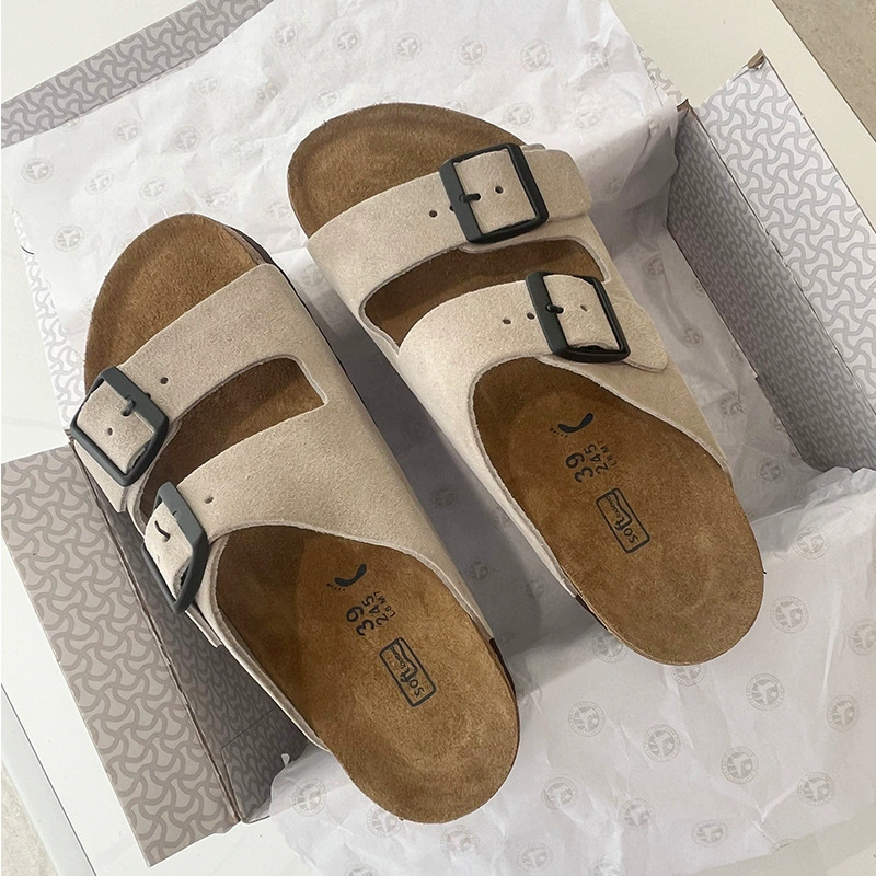 Сандалии из коровьей кожи Sangpo с пробковой подошвой Birkenstock лето 2025 новые шлепанцы и тапочки для мужчин и женщин с толстой подошвой ленивые шлепанцы Birkenstock с двумя ремешками