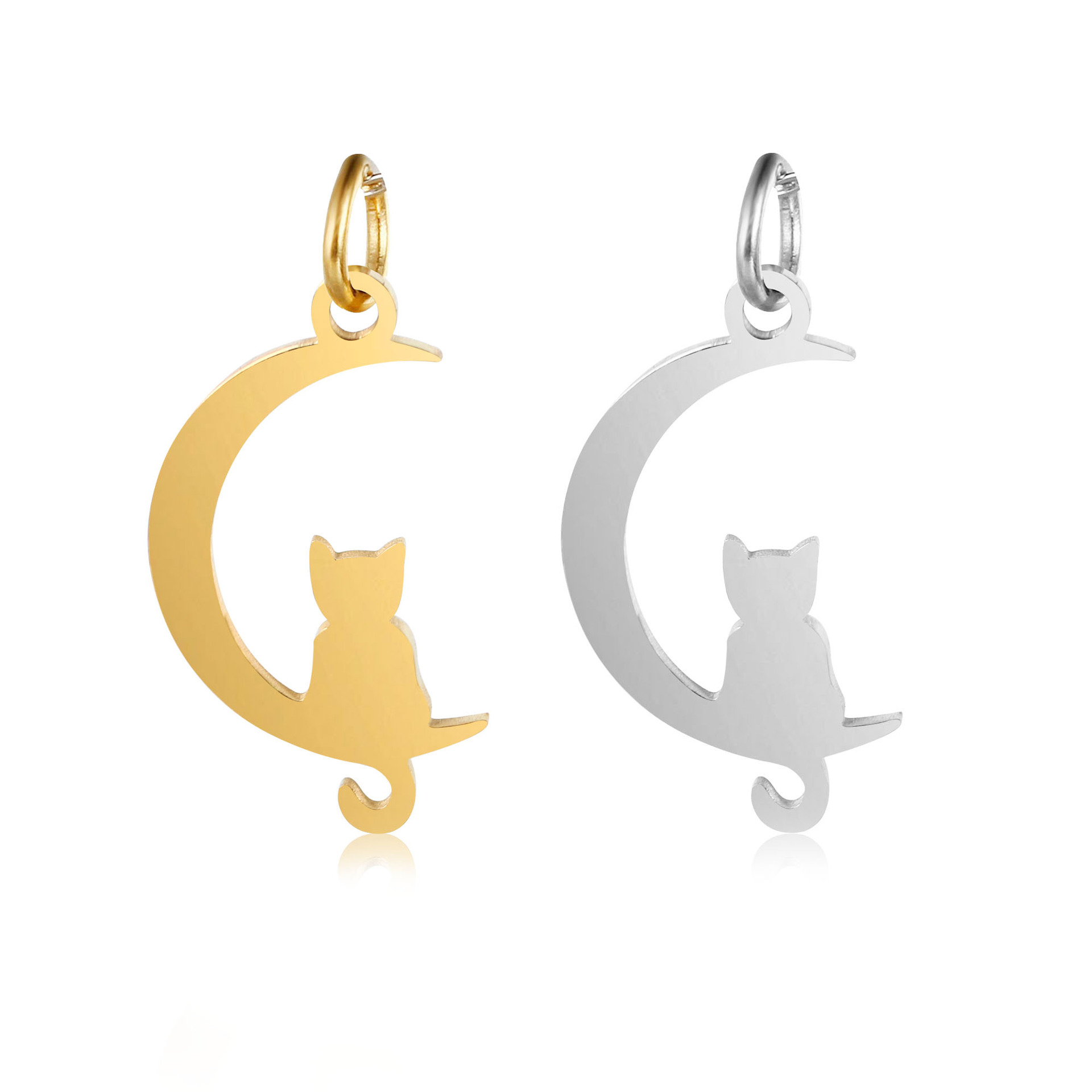 DOOYIO 5 teile/los Edelstahl Pet Halsband Mond Katze Spiegel Poliert Anhänger DIY Machen Halskette Gold-überzogene Zubehör – Detail 2