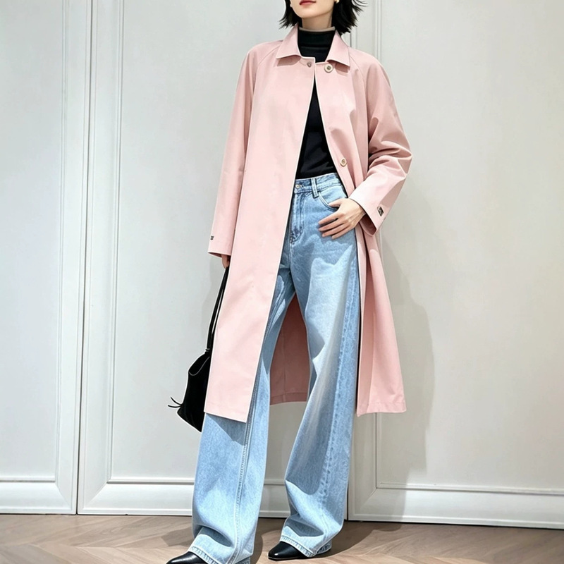 Minimalist British-style mid-length loose wool trench coat for women, new autumn pink high-end elegant commuter coat Minimalist British-style mid-length loose wool trench coat for women, new autumn pink high-end elegant commuter coat