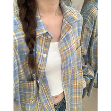 美式潮牌格子衬衫女2025新款秋季防晒复古宽松格纹长袖衬衣情侣装