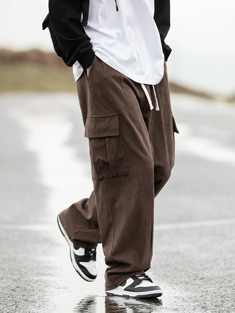 Pantalones Casuales de Pana Estilo Montaña Vintage, Primavera 2025, Nuevo Diseño Texturizado Holgado Estilo Japonés con Pliegues, Pantalones Largos