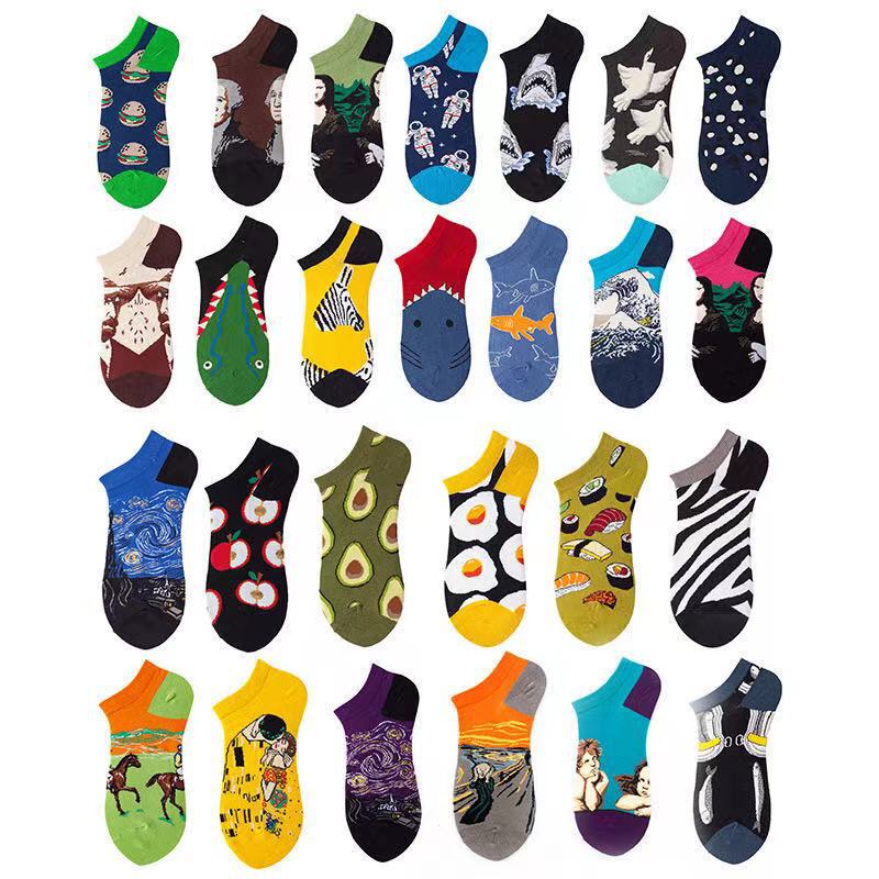 Men's Boat Socks for Spring and Summer, Women's Low-Cut Short Socks, Avocado Oil Painting Design, Trendy Socks for Export, Wholesale on Amazon Men's Boat Socks for Spring and Summer, Women's Low-Cut Short Socks, Avocado Oil Painting Design, Trendy Socks for Export, Wholesale on Amazon