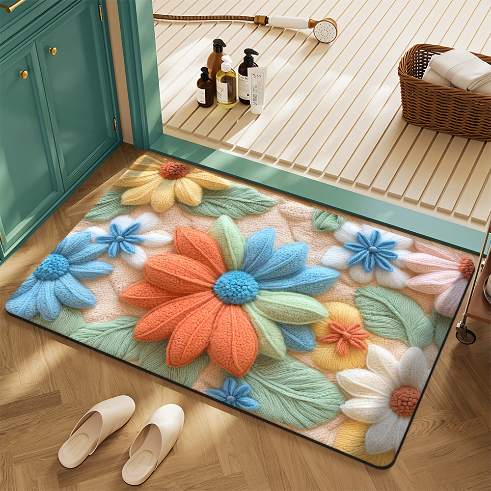 Cross-Border American Floral Crystal Velvet Floor Mats for Home Entrance, Stain-Resistant, Wear-Resistant and Easy-Care Floor Mats, Bathroom Non-Slip Floor Mats