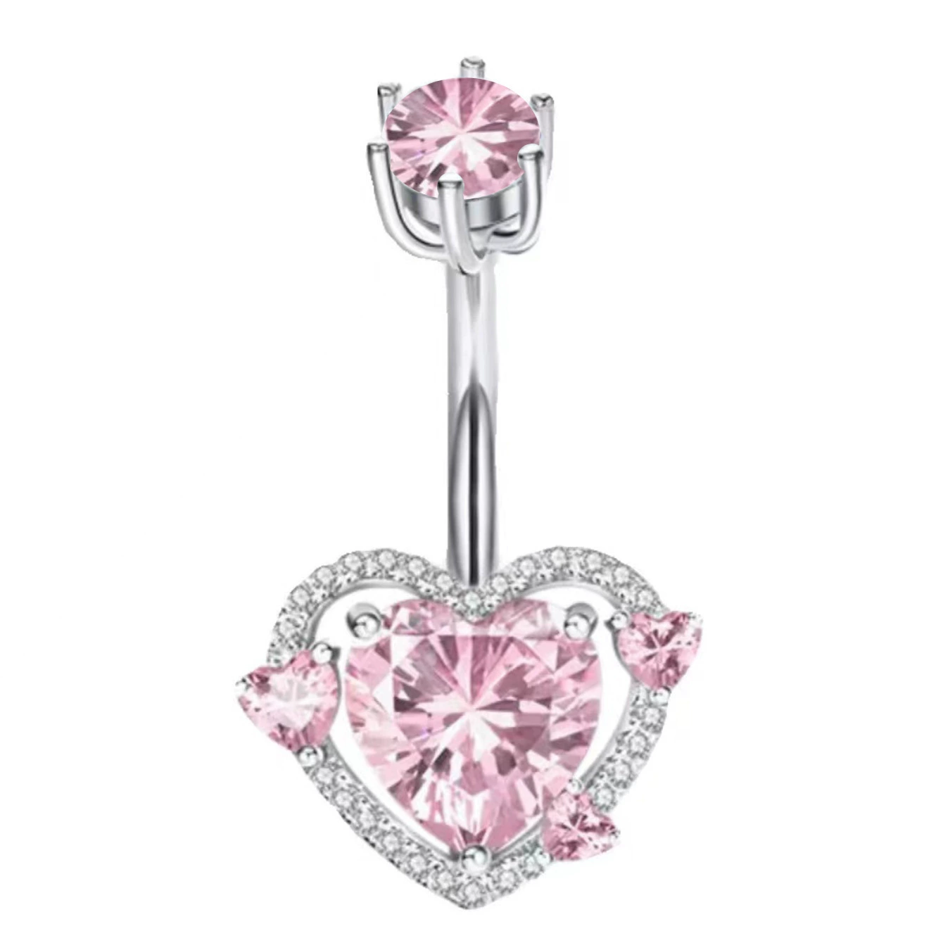 Belly Button Ring, Stainless Steel & Copper, Pink Zircon Accent, Multiple Style Options