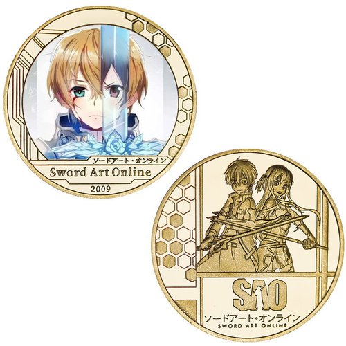 Sword Art Online commemorative coins, anime peripheral commemorative coins, gold-plated die-cast sticker badges, gift giving