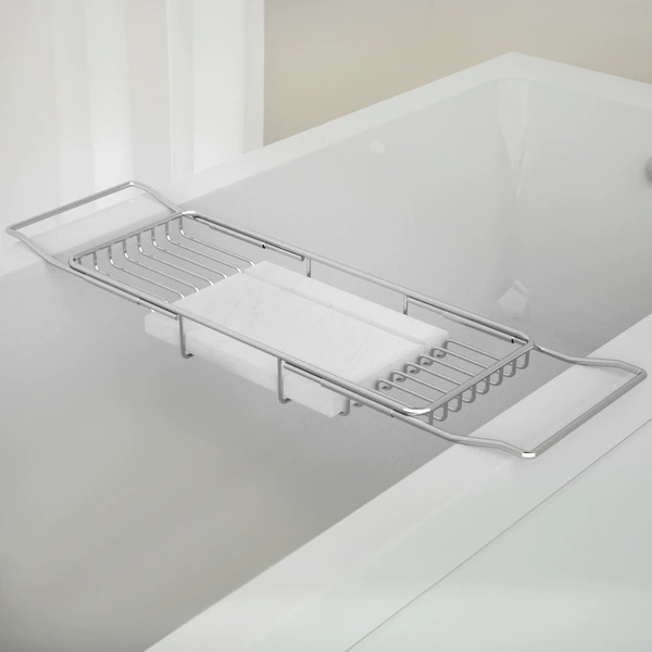 Stainless steel bathtub shelf-A type bright with white marble