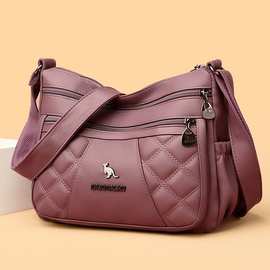 牛皮女包今年软皮多层百搭单肩斜挎包大容量中老年妈妈包