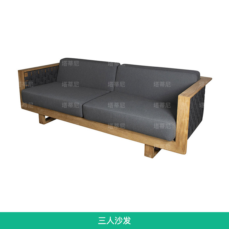 Conjunto de sofás para exteriores, patio, villa, hotel, teca, ratán, aire libre, casa de huéspedes, impermeable, protección solar, muebles de madera maciza image 9