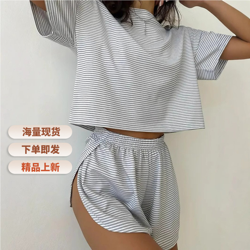 2026 Summer New Arrivals in Stock, Simple and Comfortable Solid Color Knitted Short-Sleeved Elastic Waist Shorts Home Wear Two-Piece Set for Women 2026 Summer New Arrivals in Stock, Simple and Comfortable Solid Color Knitted Short-Sleeved Elastic Waist Shorts Home Wear Two-Piece Set for Women