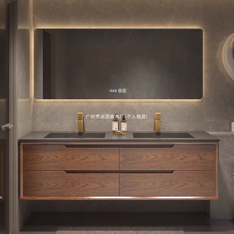 Red Oak Bathroom Cabinet Combination Slate Seamless Integrated Washbasin Light Luxury Washbasin Washbasin Double Basin Smart Mirror