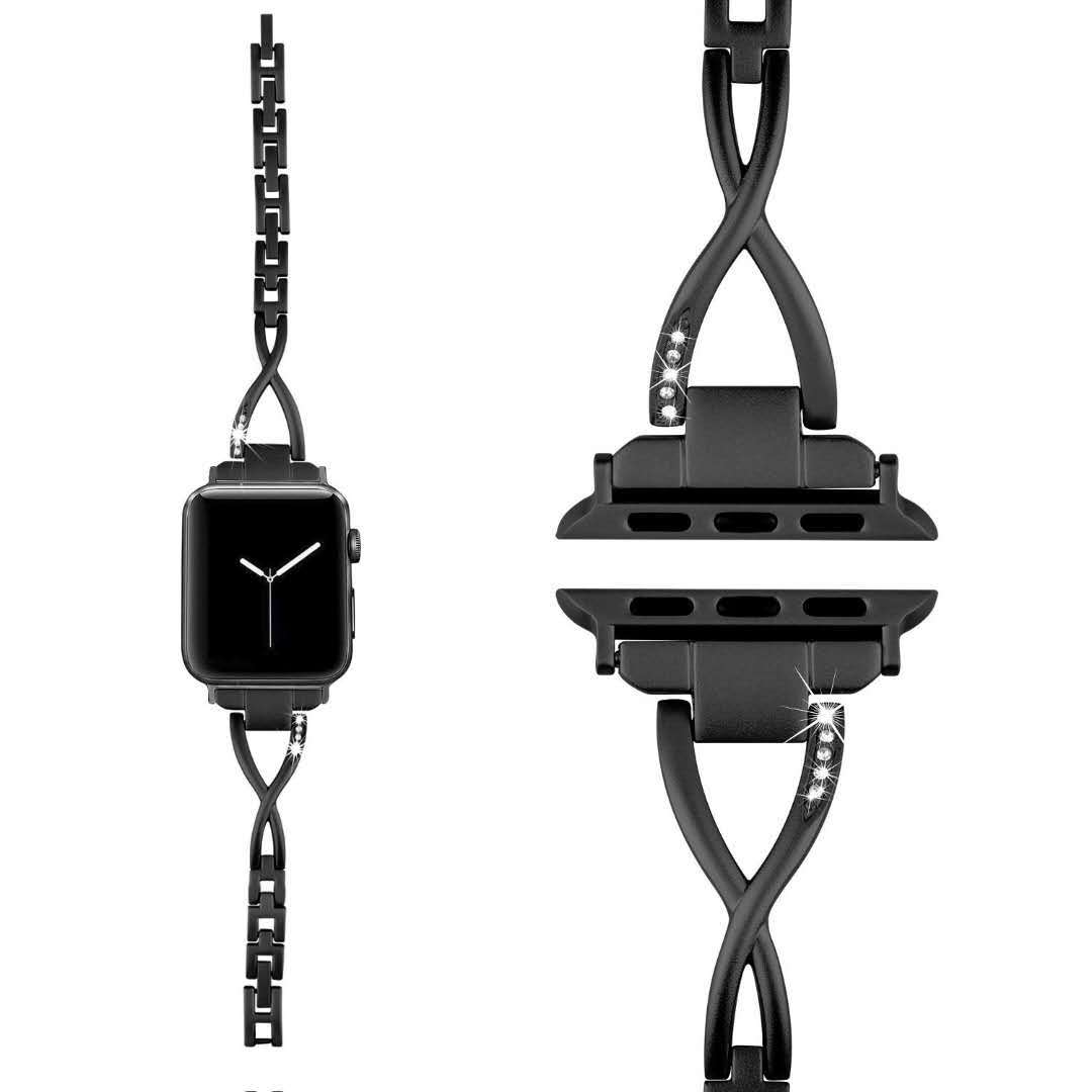 Adecuado para Apple Watch iwatch1/2/3 correa de cadena de diamante de metal de acero inoxidable en forma de X