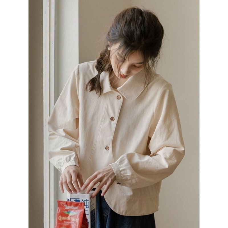 日本製起毛ルーズスリムデザインシャツトップス女性用2024初秋ポロカラー長袖カーディガンシャツ|undefined