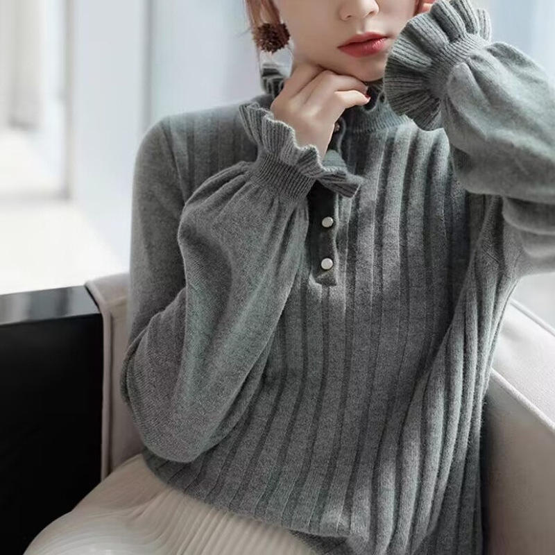 Tuotuo Female Main Style Knocking Elegant Gentle Ear Collar French Retro Fashionable Slimming Double Pit Strip Fanciful Needle Sweater for Women