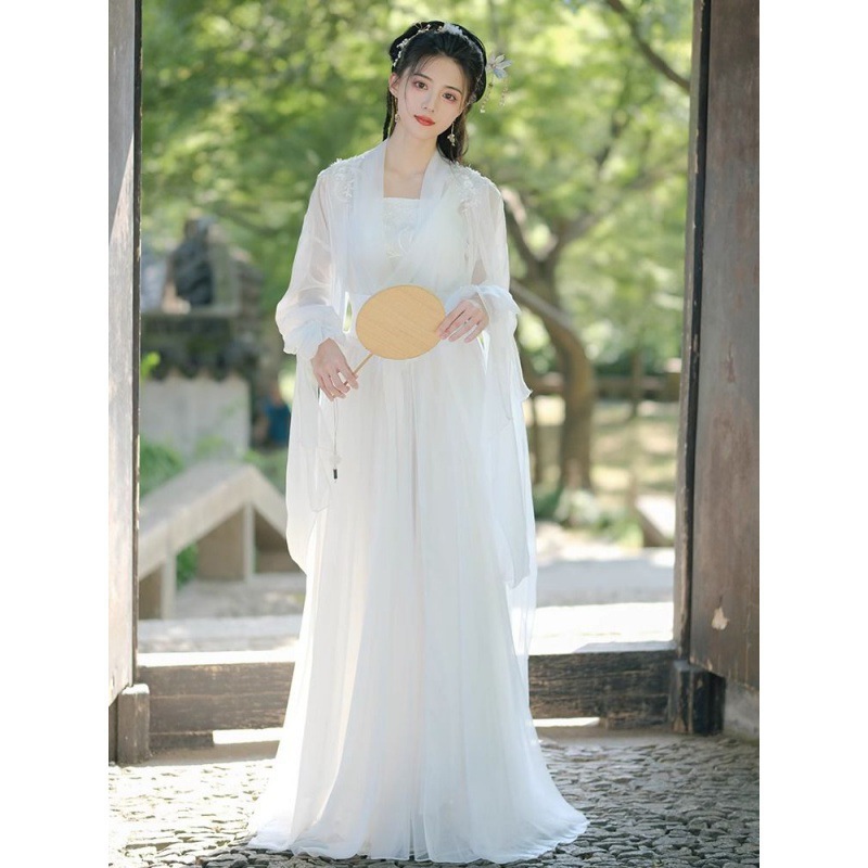 小龙女款仙侠风汉服成人女白色古装仙气飘飘古典舞蹈古风演出服