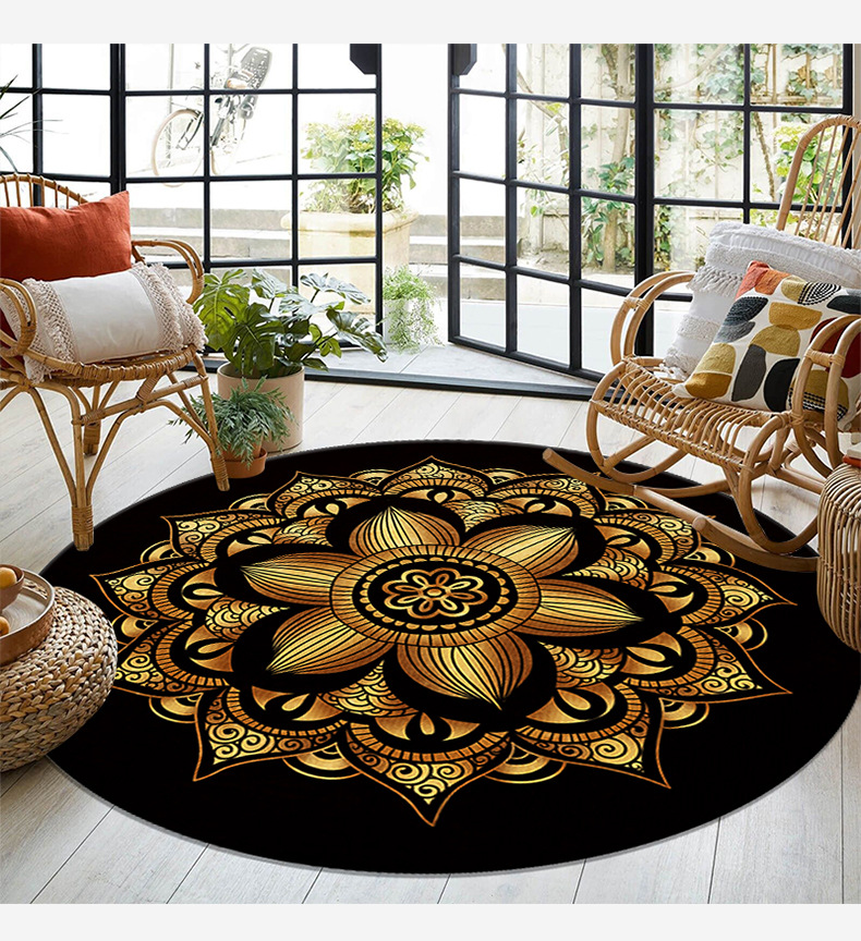 烫金曼陀罗地毯,民族风地毯,地毯民宿,客厅茶几毯,阳台桌椅地垫